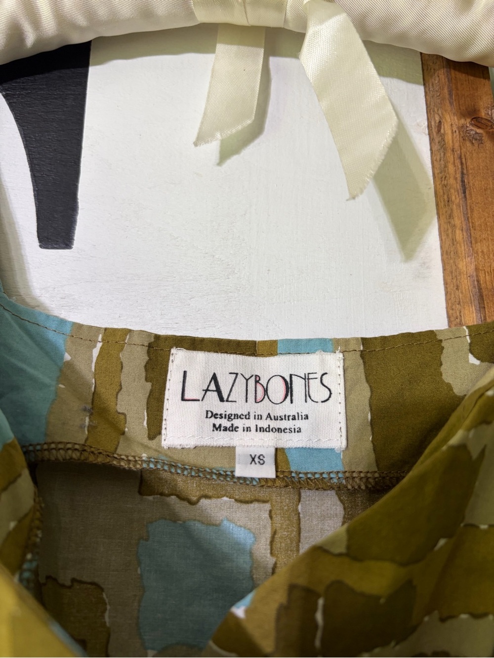 Anthro Lazy Bones Olive & Sky Blue Patterned Sleeveless Dress - Picture 2 of 6